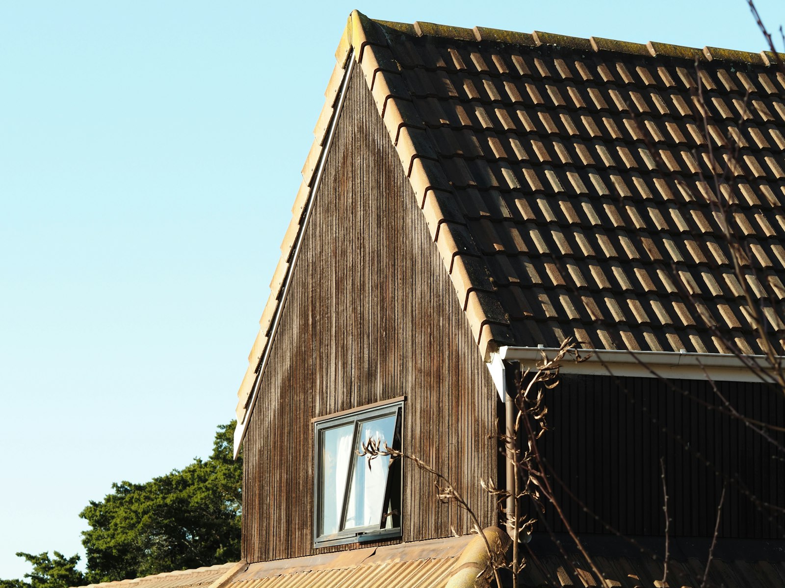 A timber-clad building facade in a warm brown tone